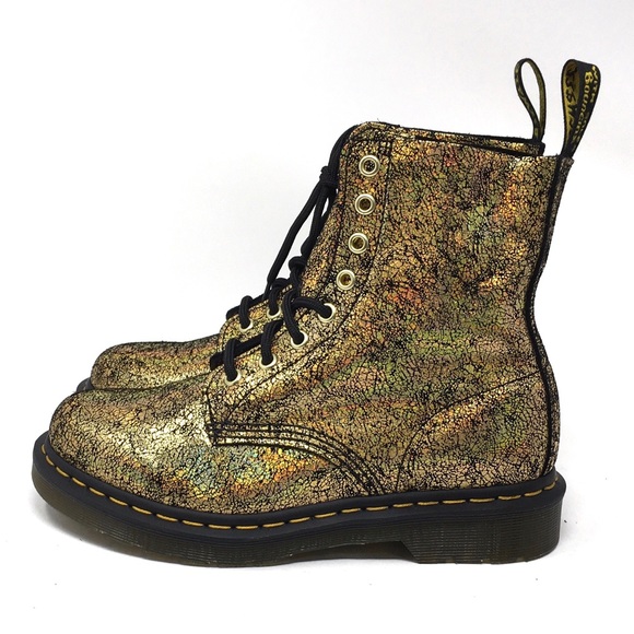 🔴SOLD Dr. Martens 1460 Pascal Gold Iridescent Crackle Metallic Leather Boots, - Picture 8 of 13